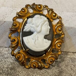 Vintage Medusa Style Black and White Cameo Brooch